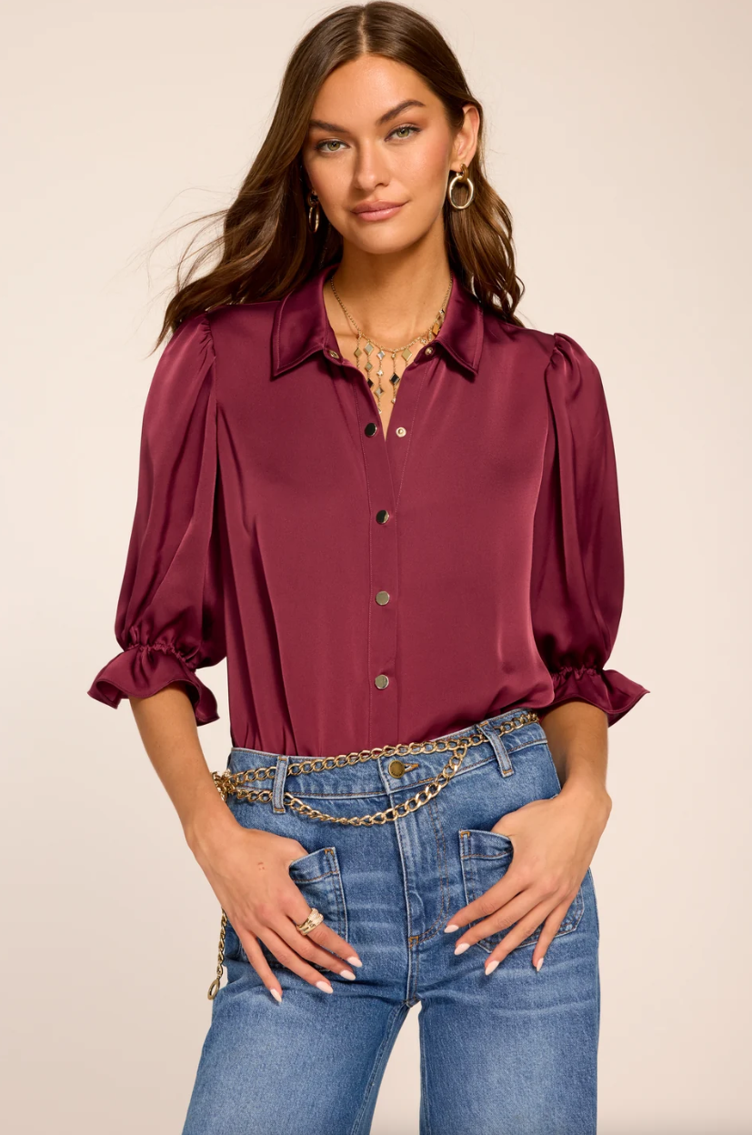 Ramy Brook - Dina Button Down Bodysuit in Cranberry