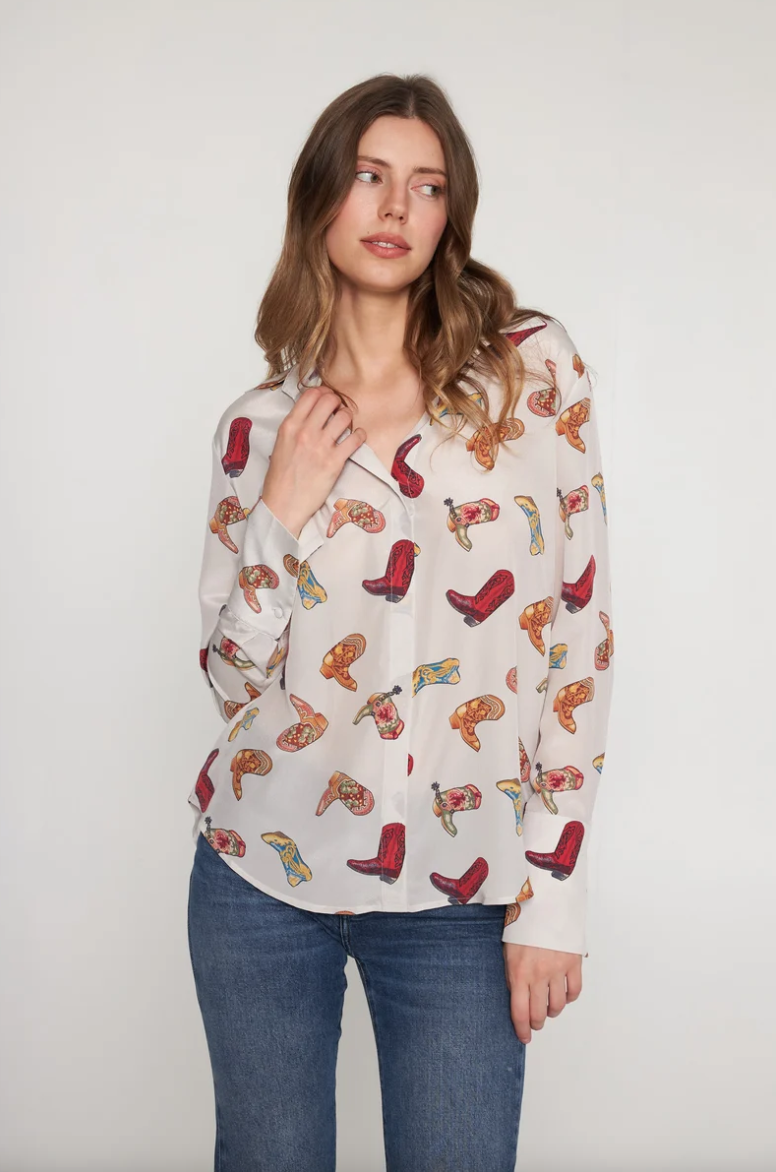 Daria French Cuff Silk Blouse - Silver Boots