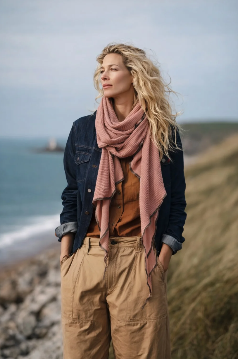 Late Sunday Afternoon - Dusty Rose DNA Ribbed Model Scarf