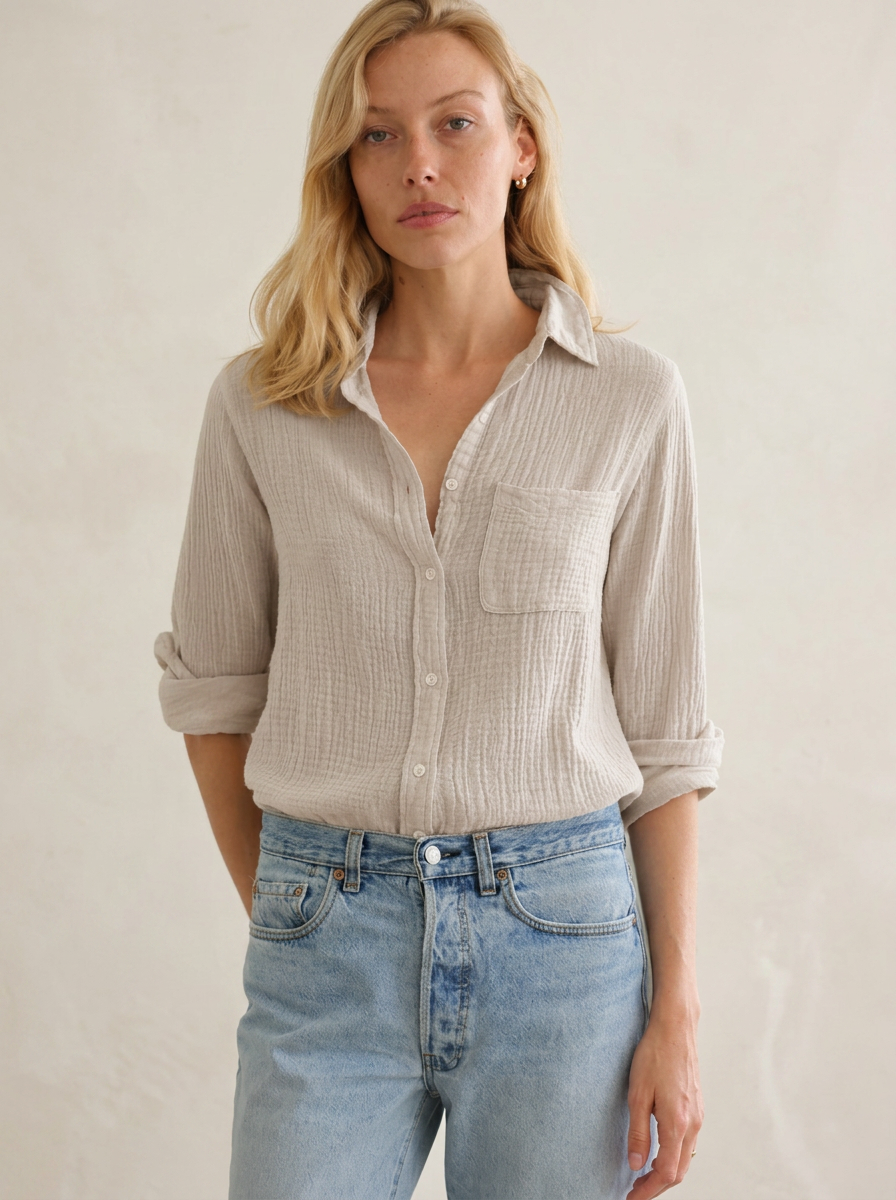 Boyfriend Top Gauze - Birch