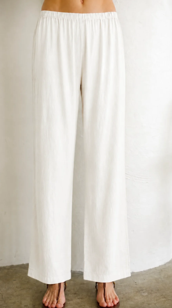 Felicite - Elastic Band Pant 55% Linen 25% Cotton 20% Rayon  Blend - Cannoli
