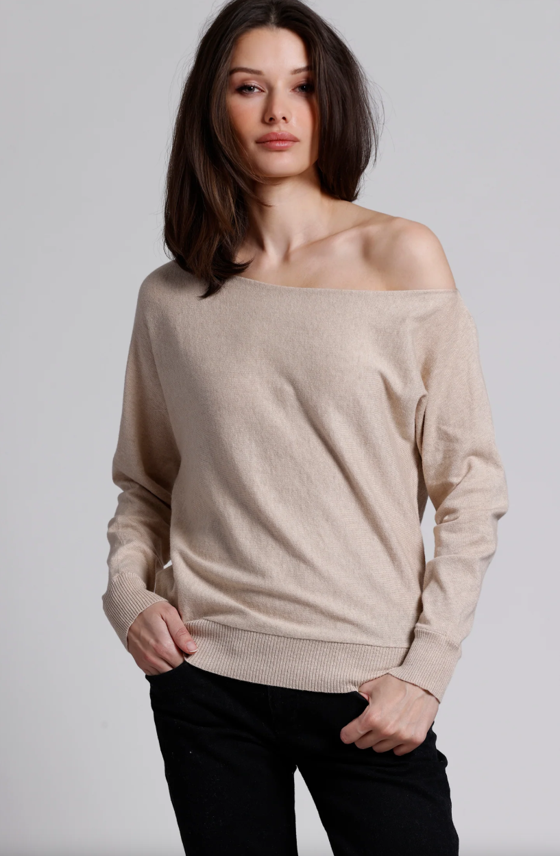 Cotton Cashmere Off The Shoulder Top in Brown Sugar