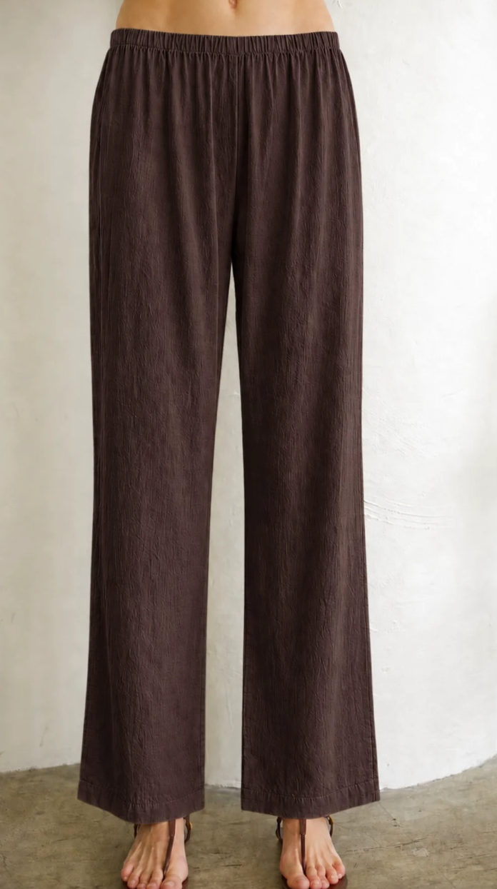 Felicite - Elastic Band Pant 55% Linen 25% Cotton 20% Rayon  Blend - Bark