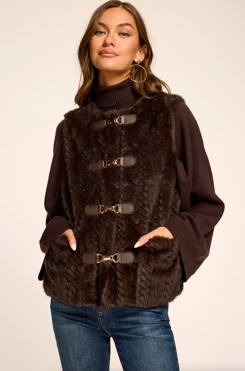 Ramy Brook - Minnie Faux Fur Vest Sleeveless boxy collarless Outerwear
