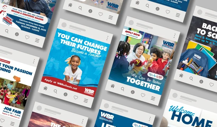 Collection of digital flyers and posters for schools and community programs, featuring children, teachers, and educational themes.