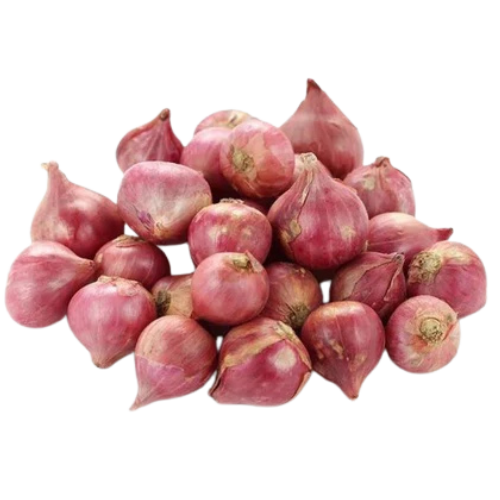 A pile of red onions with papery skins and round shapes