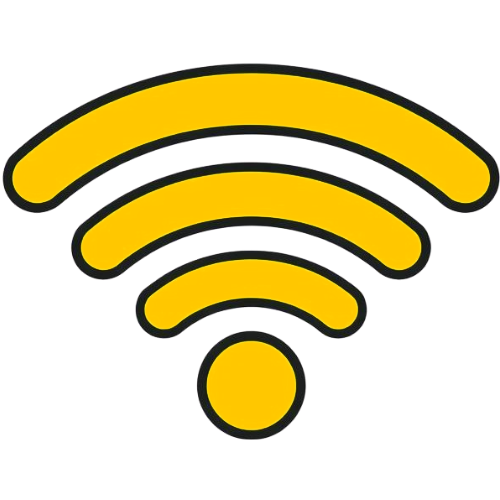 Airbnb wifi - Icon of a yellow Wi-Fi signal symbol with black outline.