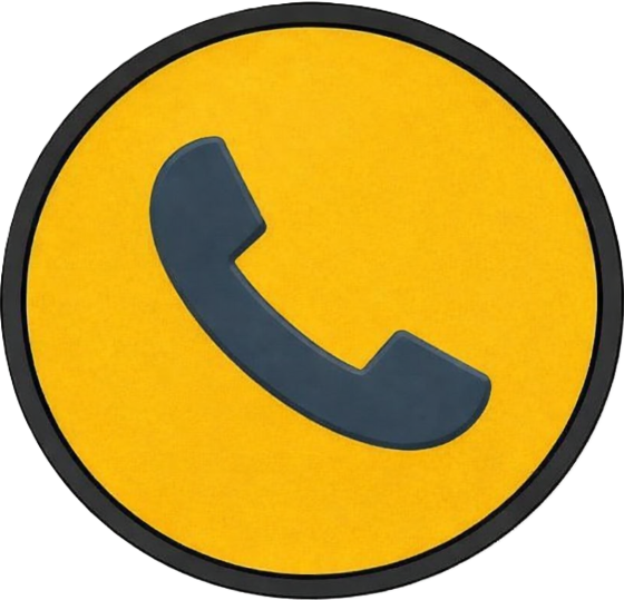 Airbnb example - Yellow circular sign with a black border featuring a black telephone handset icon.