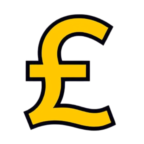 Airbnb Pound - Yellow British pound sterling symbol (£) with blue and gray abstract lines in the background.