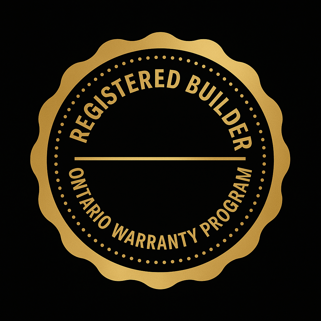 Gold and black circular certification badge reading "Registered Builder on Ohio Warranty Program".