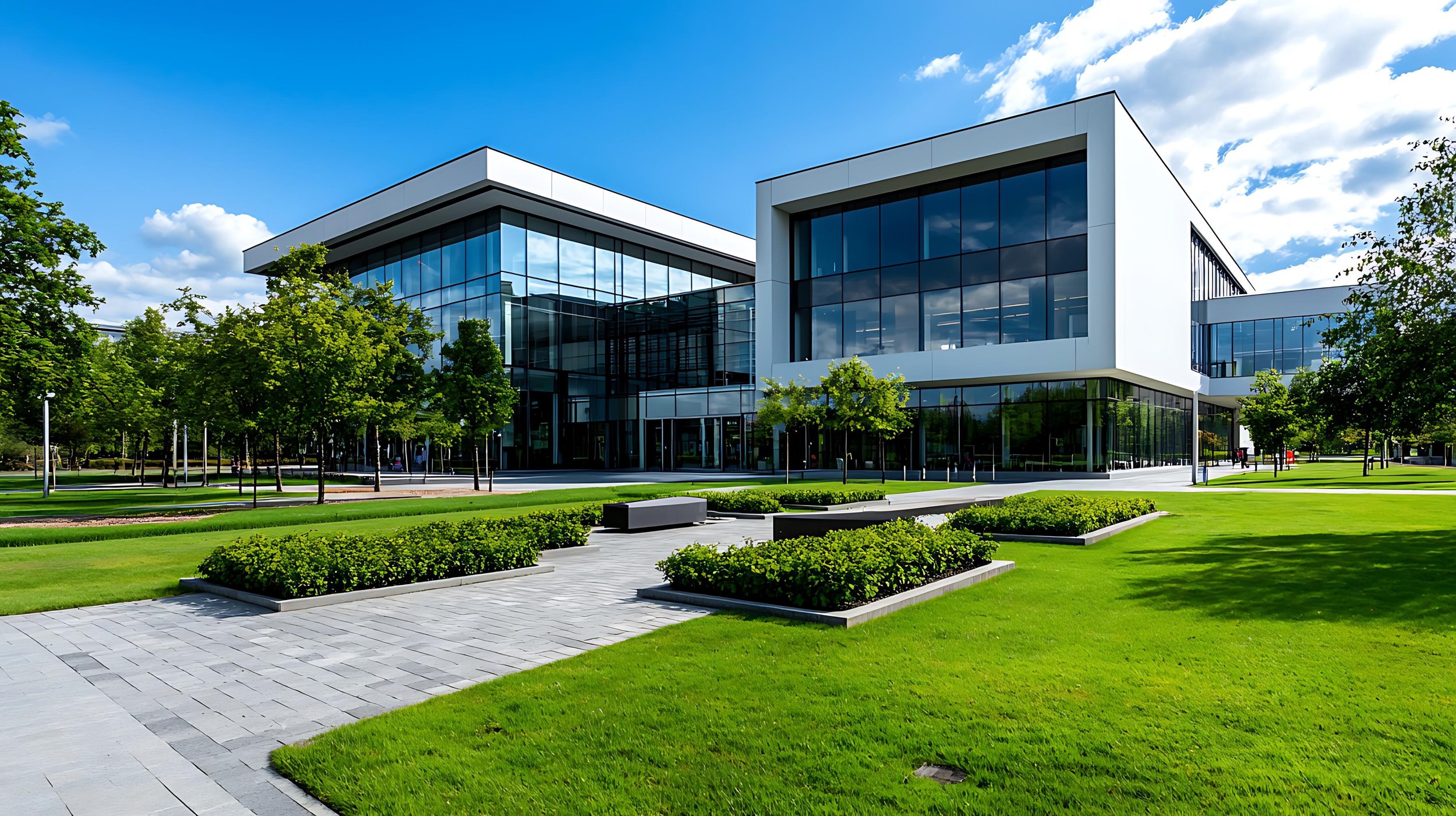 Newly developed mixed-use property with commercial landscape construction in Houston, TX