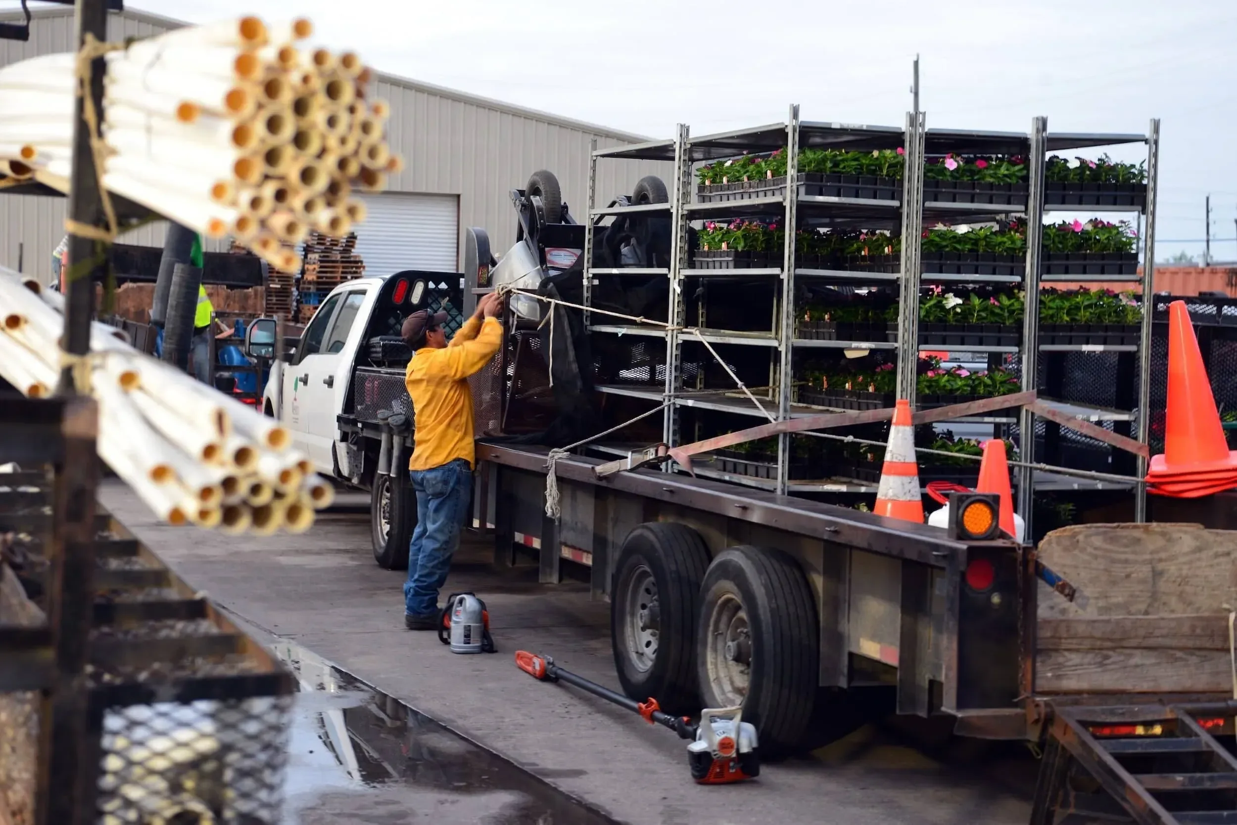 Commercial landscaping professionals meeting with client in Fort Bend County, TX