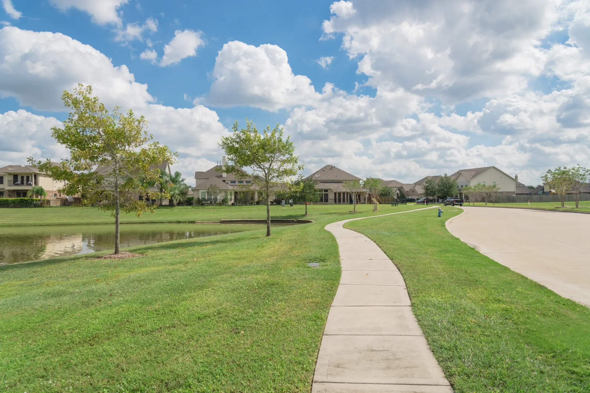 Commercial landscaping services at mixed-use development in Brazoria County, TX
