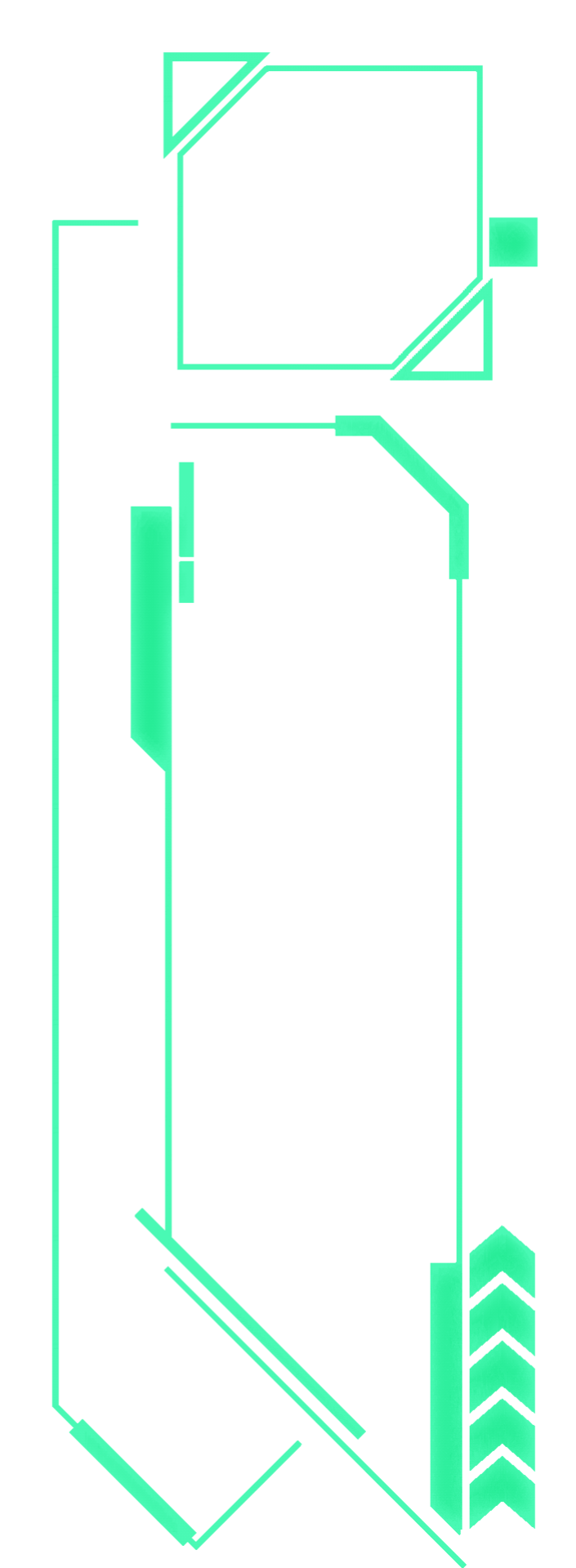 Vertical image with abstract teal-colored geometric shapes and lines.