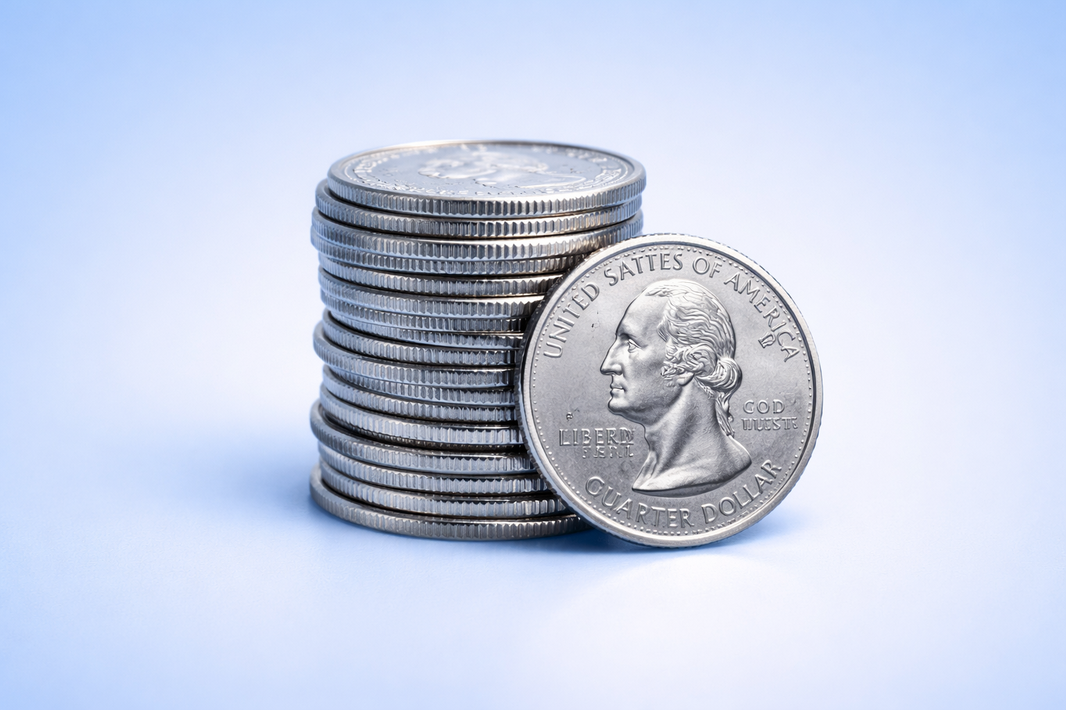 Illustration of coins representing the option to use quarters for washers and dryers at a modern Chicago laundromat.