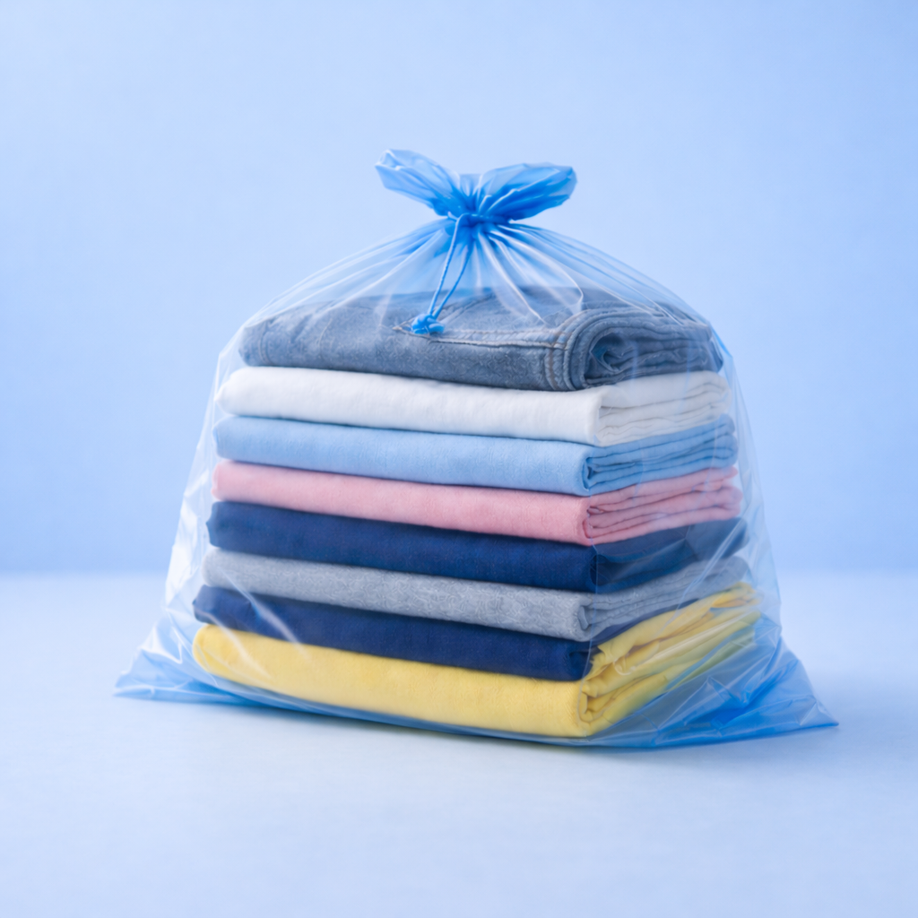 Atack of freshly folded clothes, representing professional wash and fold laundry services in Chicago.