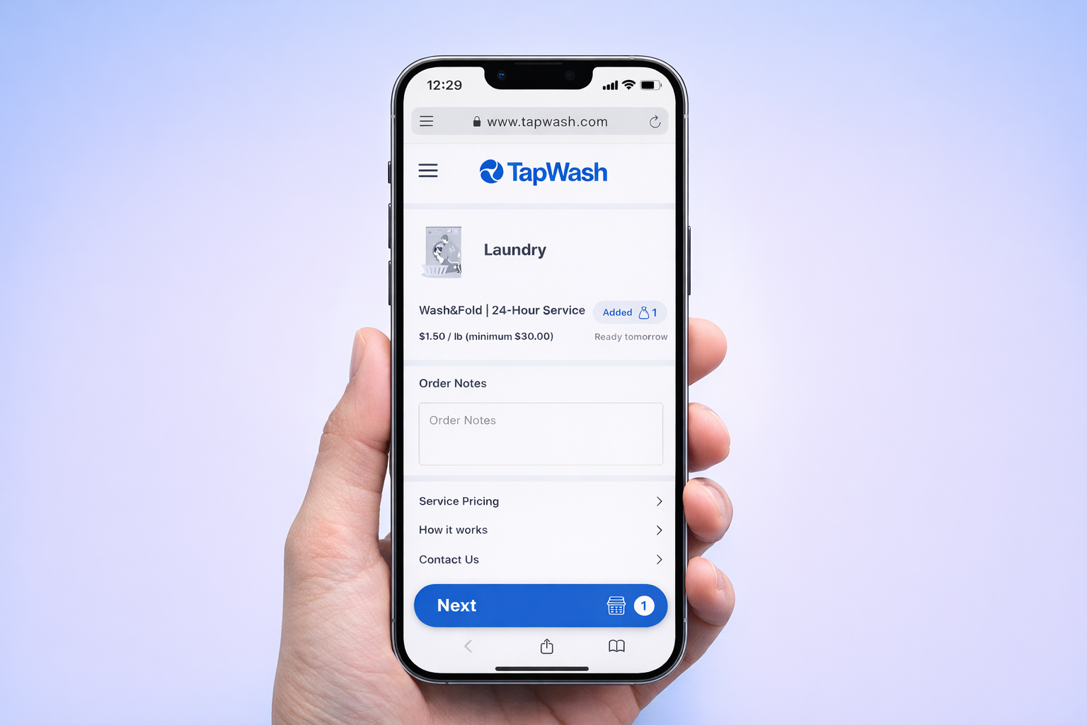 Flat illustration representing a mobile laundry app that lets customers load funds with cash or credit card and use their phone to start washers, dryers, and purchase laundry products at a Chicago laundromat.