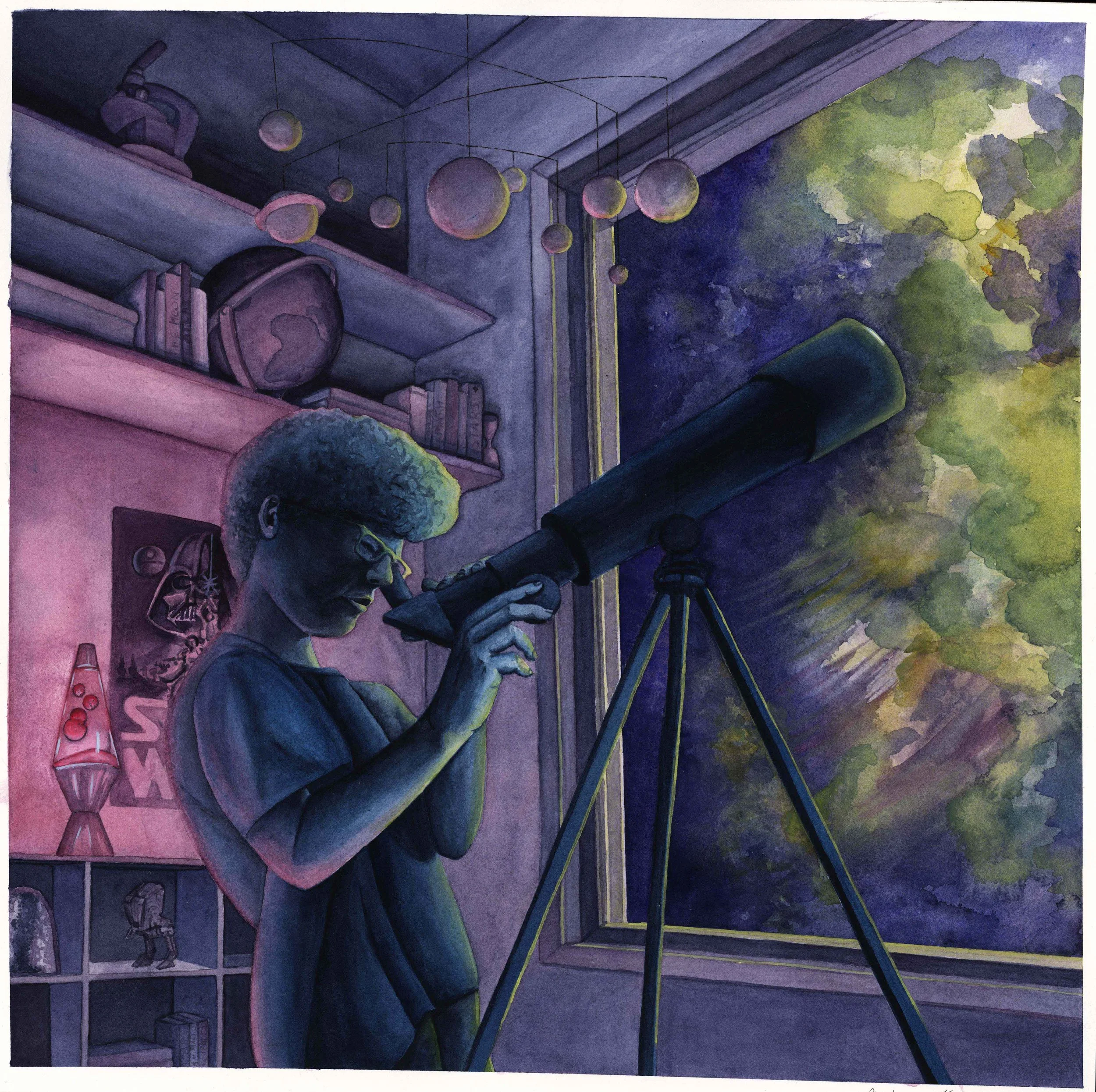 Through the Telescope | Watercolor | Spring 2024 | 14” x 14”