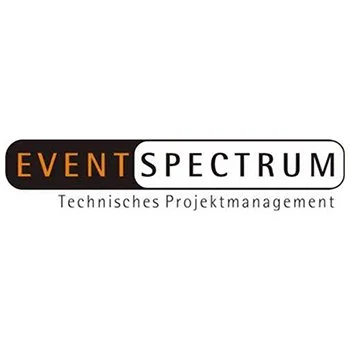 Logo mit den Worten "EVENT SPECTRUM" in schwarzen, orange und weißen Buchstaben und der Unterzeile "Technisches Projektmanagement".