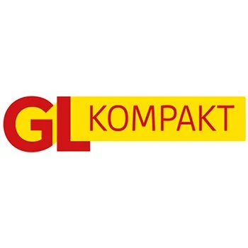 Logo mit den Buchstaben 'GL' in roter und gelber Farbgebung, daneben das Wort 'KOMPAKT' in roter Schrift auf gelbem Hintergrund.