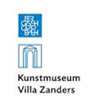 Logo des Kunstmuseum Villa Zanders mit blauen und weißen Elementen
