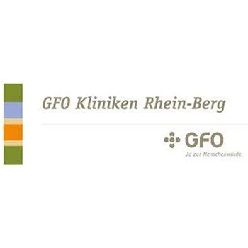 Logo der GFO Kliniken Rhein-Berg mit Schrift und Farbleiste