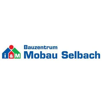 Logo des Bauzentrums Mobau Selbach mit Haus-Ikonen und Text.