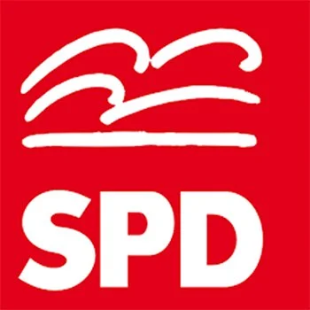 Das Logo der Sozialdemokratischen Partei Deutschlands (SPD) im Rheinsch-Bergischen Kreis mit weißen Linien auf rotem Hintergrund.