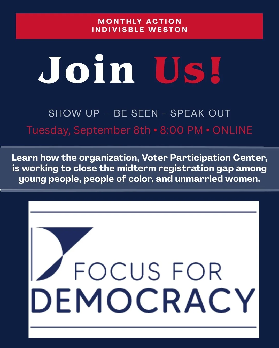 Join us for a Zoom event with Focus for Democracy Action (F4D). It&rsquo;s an amazing organization that rigorously evaluates programs that generate Democratic votes, with the goal of discerning which programs are the most effective. Register on our w