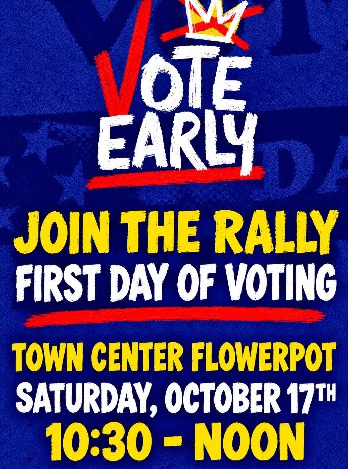 On October 17th, the No Kings coalition will mobilize communities across the country to promote early voting and to counter election sabotage.

Early voting starts at 10am on Saturday, October 17th. Join the rally on the West Town Green and then head