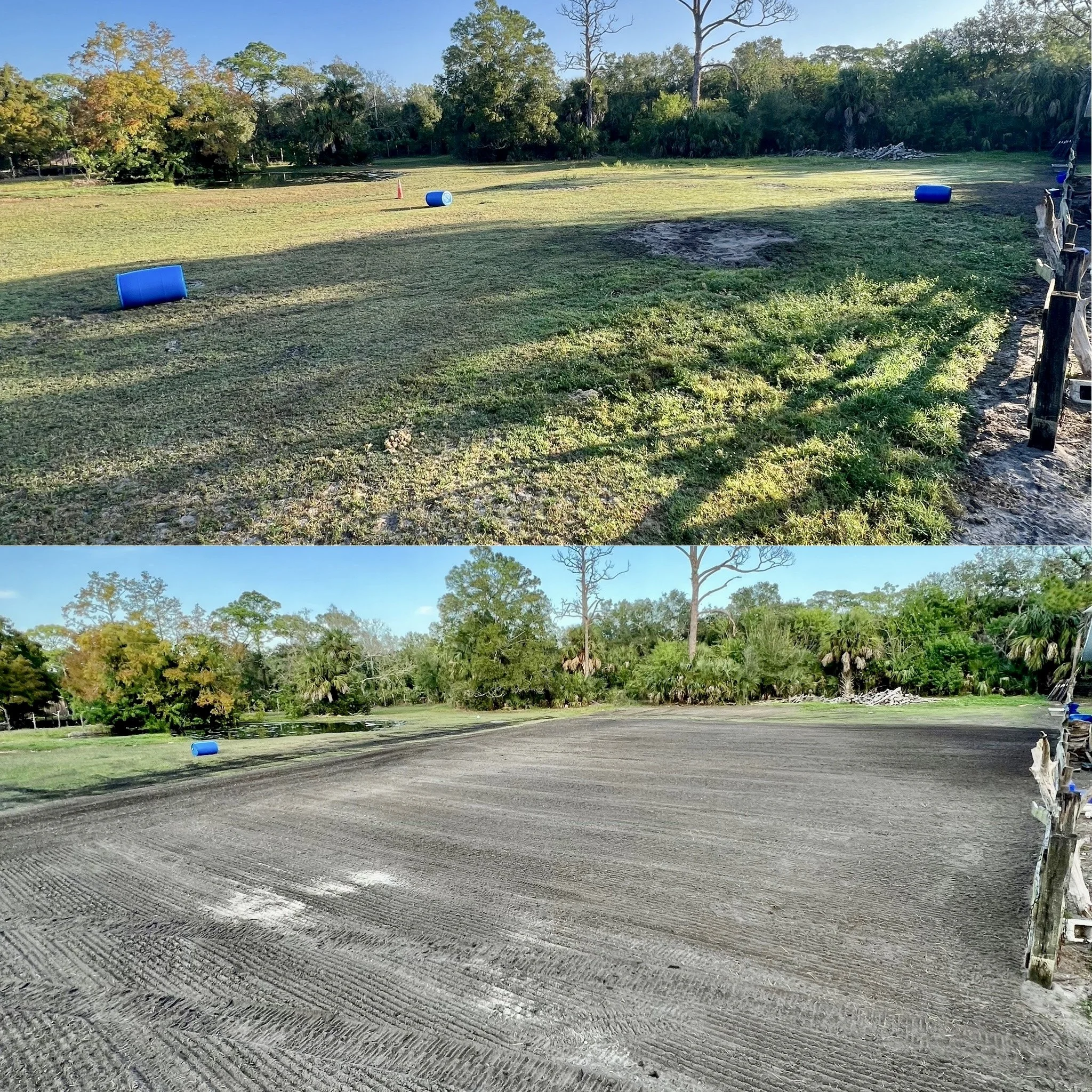 Tractor grading sandy Florida soil for a smooth, stable construction site.