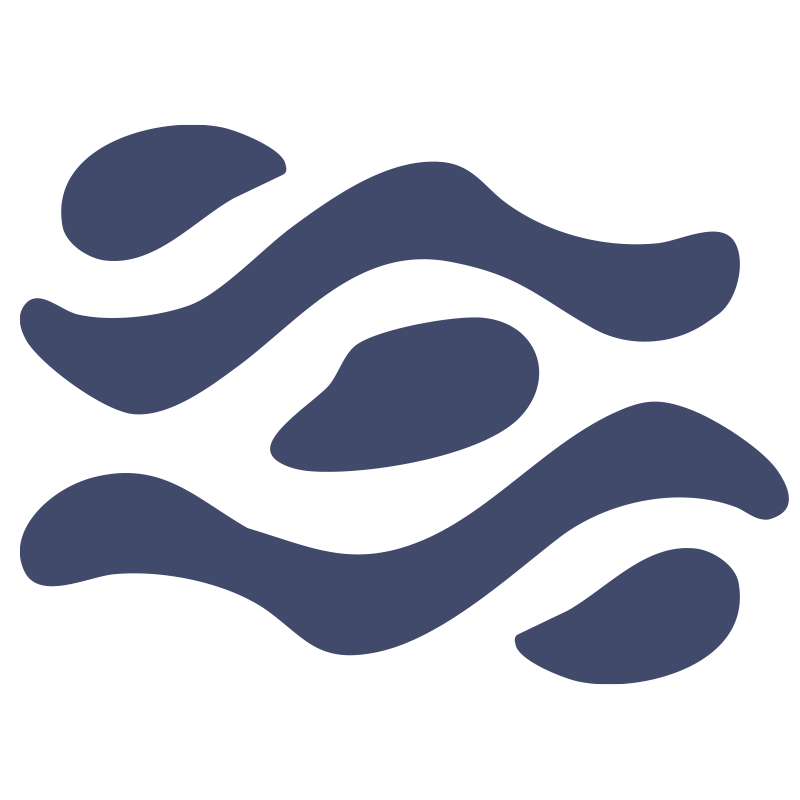 Abstract dark blue shapes resembling water waves or flowing forms against a black background.