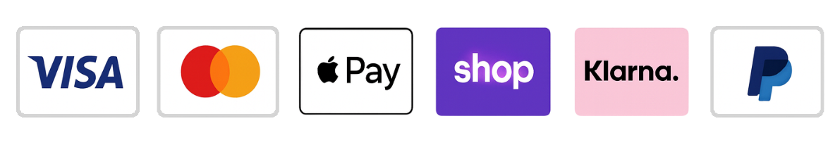 Digital payment and shopping app icons, including Visa, Mastercard, Apple Pay, Shop, Klarna, and PayPal.