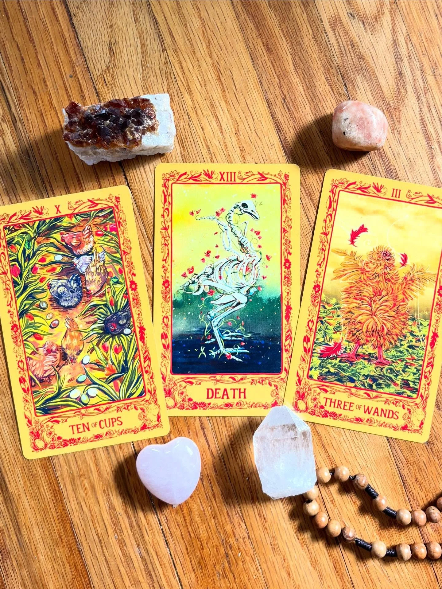 💖This is a love reading.  Please only take if it resonates.
3 of Wands: If you look at the chicken&rsquo;s expression and posture in this card, you&rsquo;ll see how exuberantly joyful and elated they look. I&rsquo;m hearing &ldquo;You&rsquo;re going