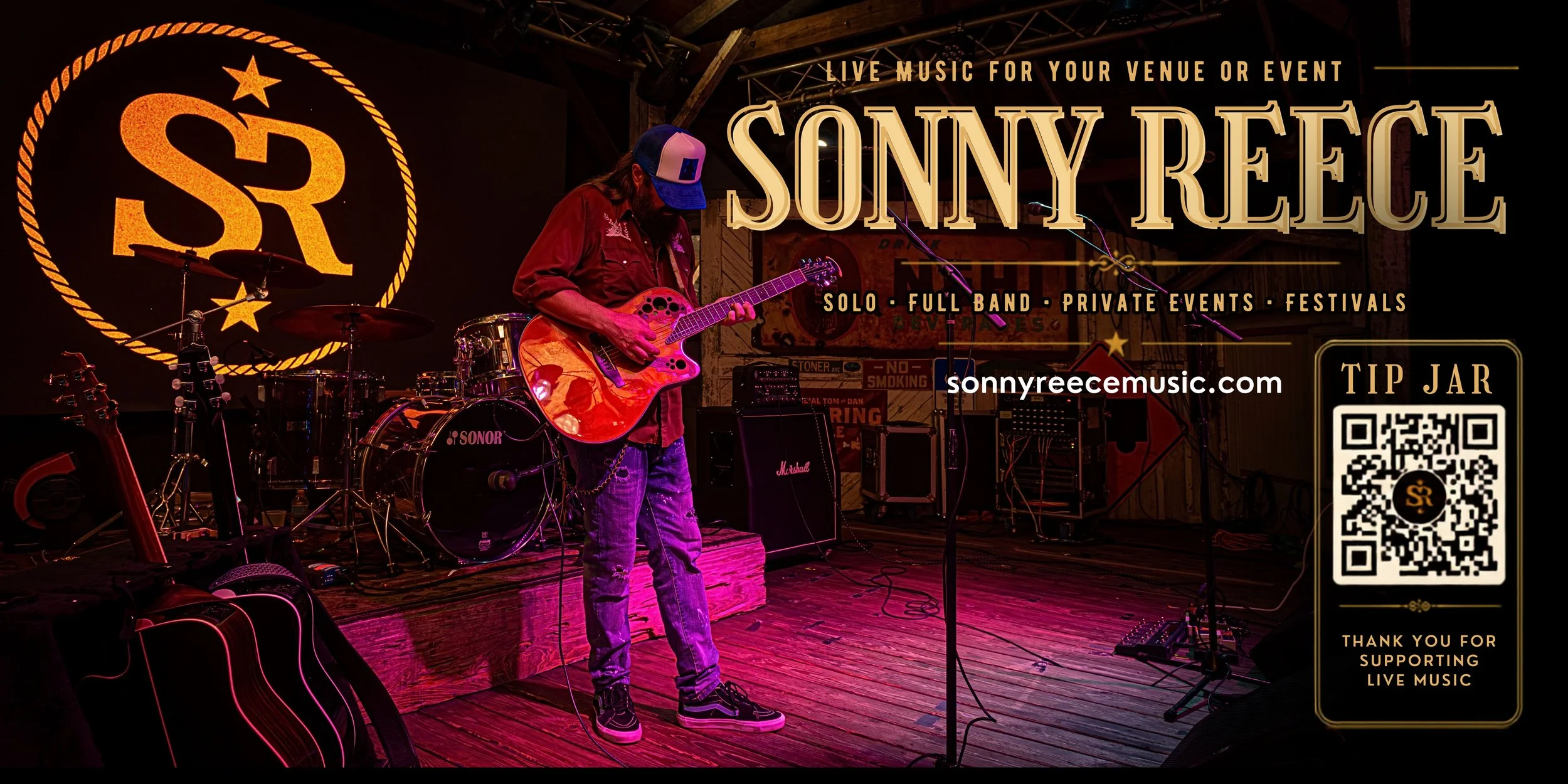 Sonny on stage with acoustic guitar at Davinci Bar Deland FL.