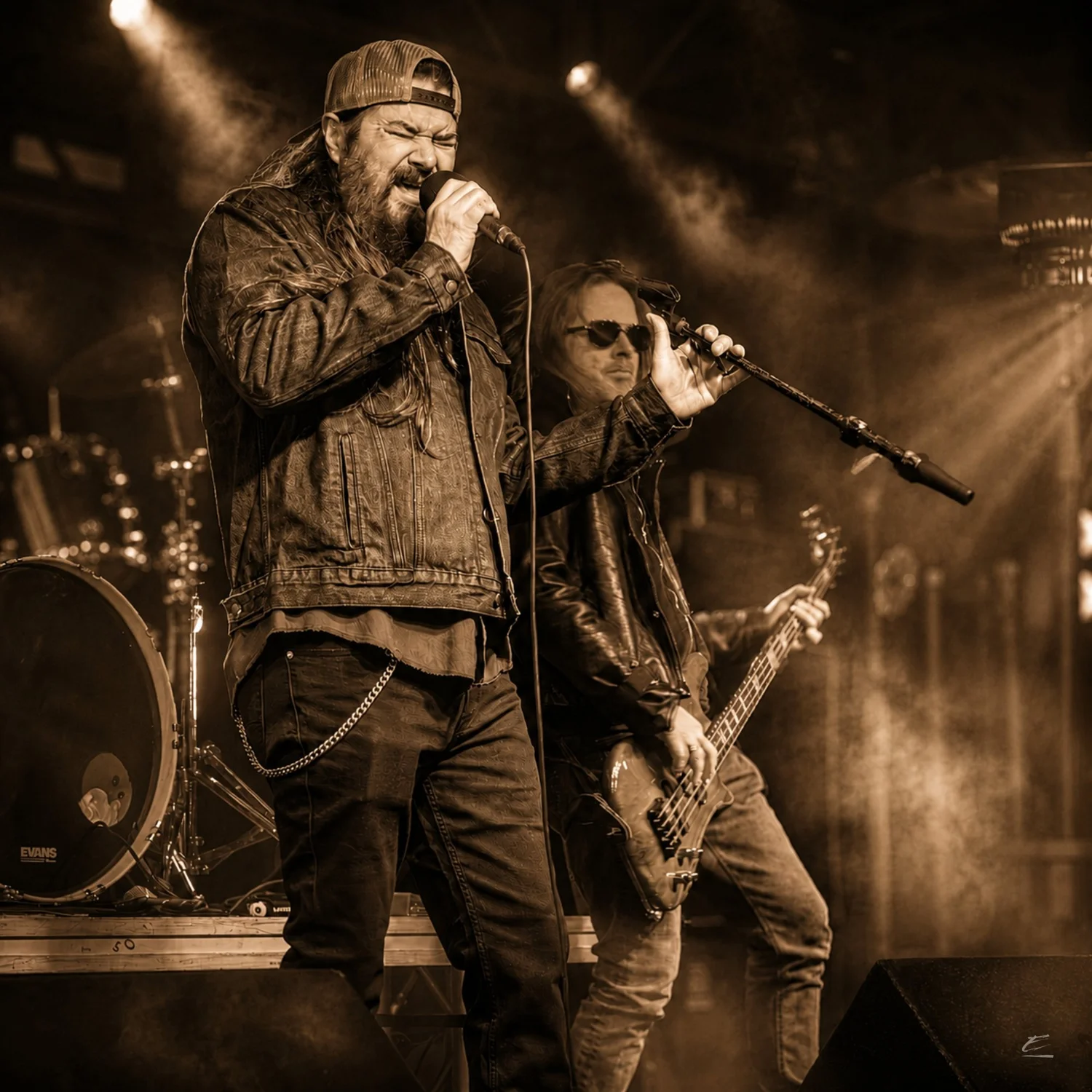Sonny Reece singing live on stage with his band 9BALL