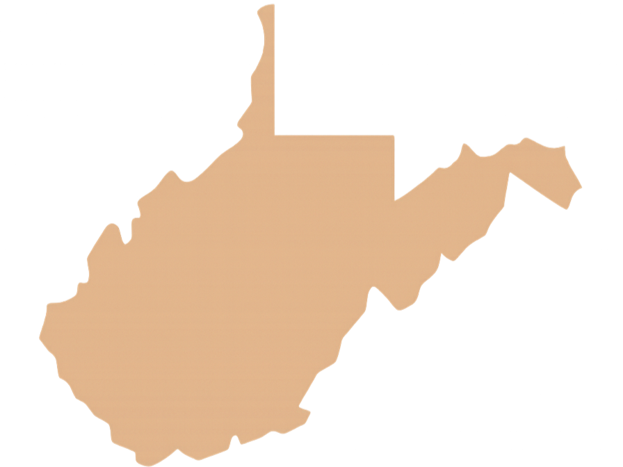 A map outline of the state of West Virginia in the United States.