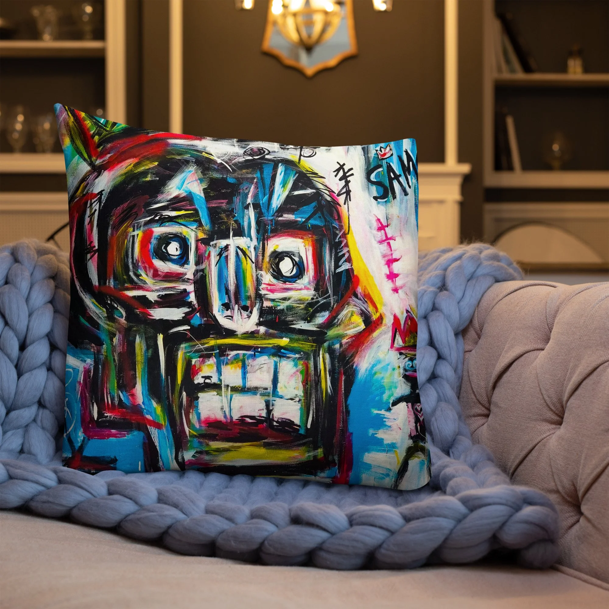 BASQUIAT Custom Pillow BLUE