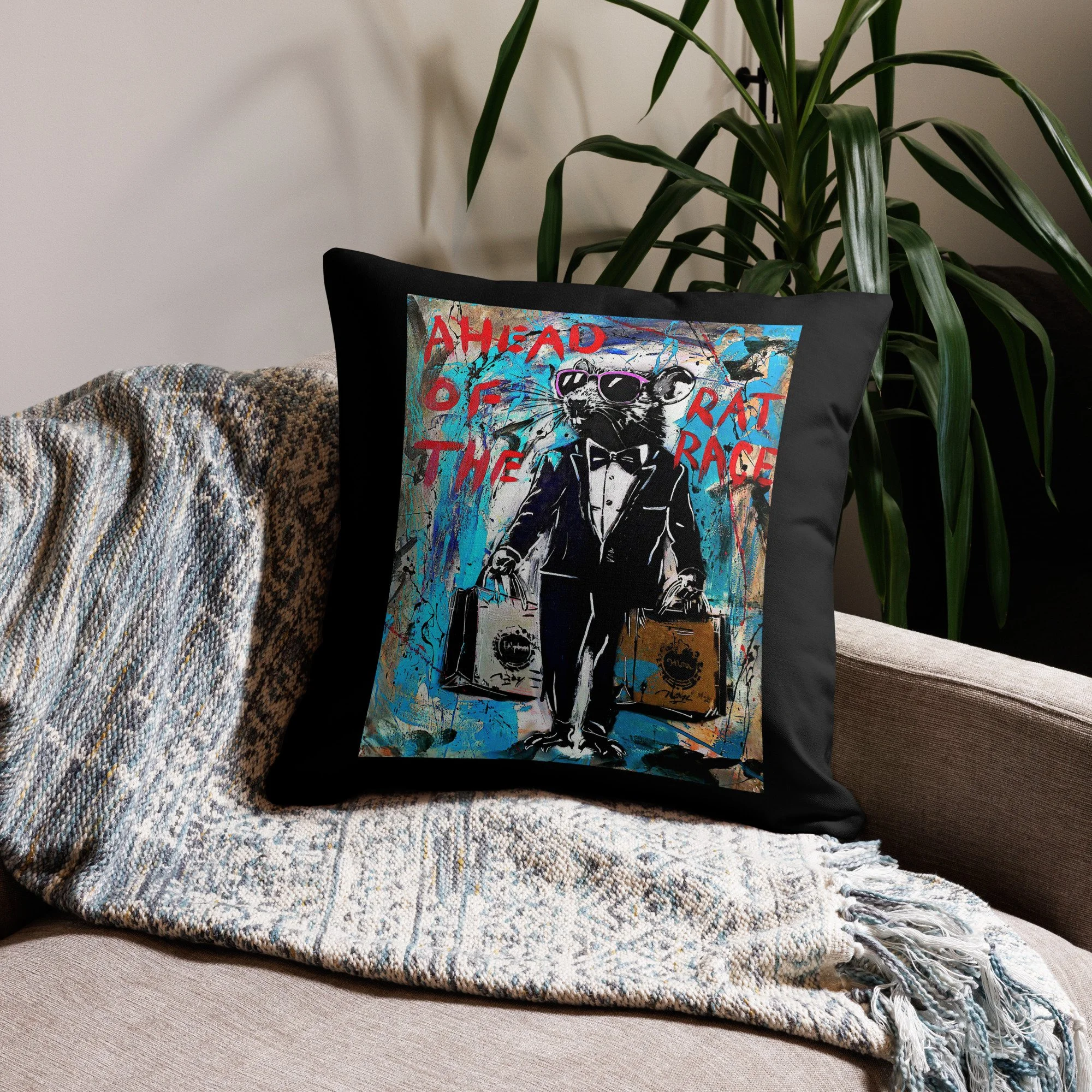 RAT RACE Custom Pillow BLACK