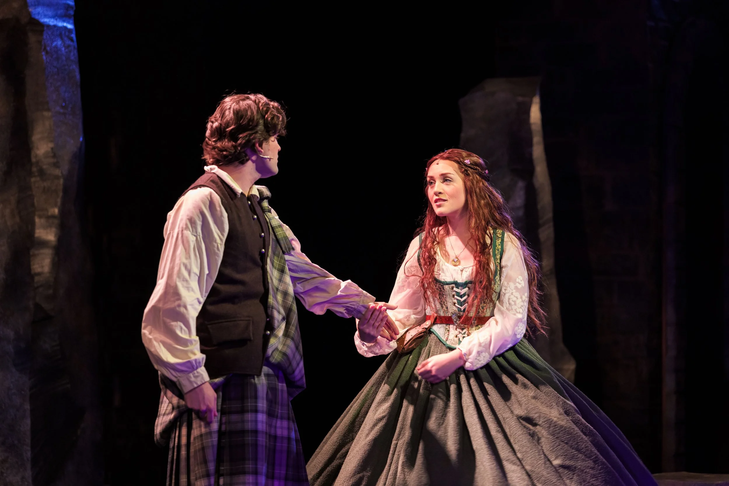 Carmiña Monserrat as Ailey with Gianni Palmarini as James in "The Roads to Loch Lomond" at The Phoenix Theatre Company - Photo by Billy Hardiman