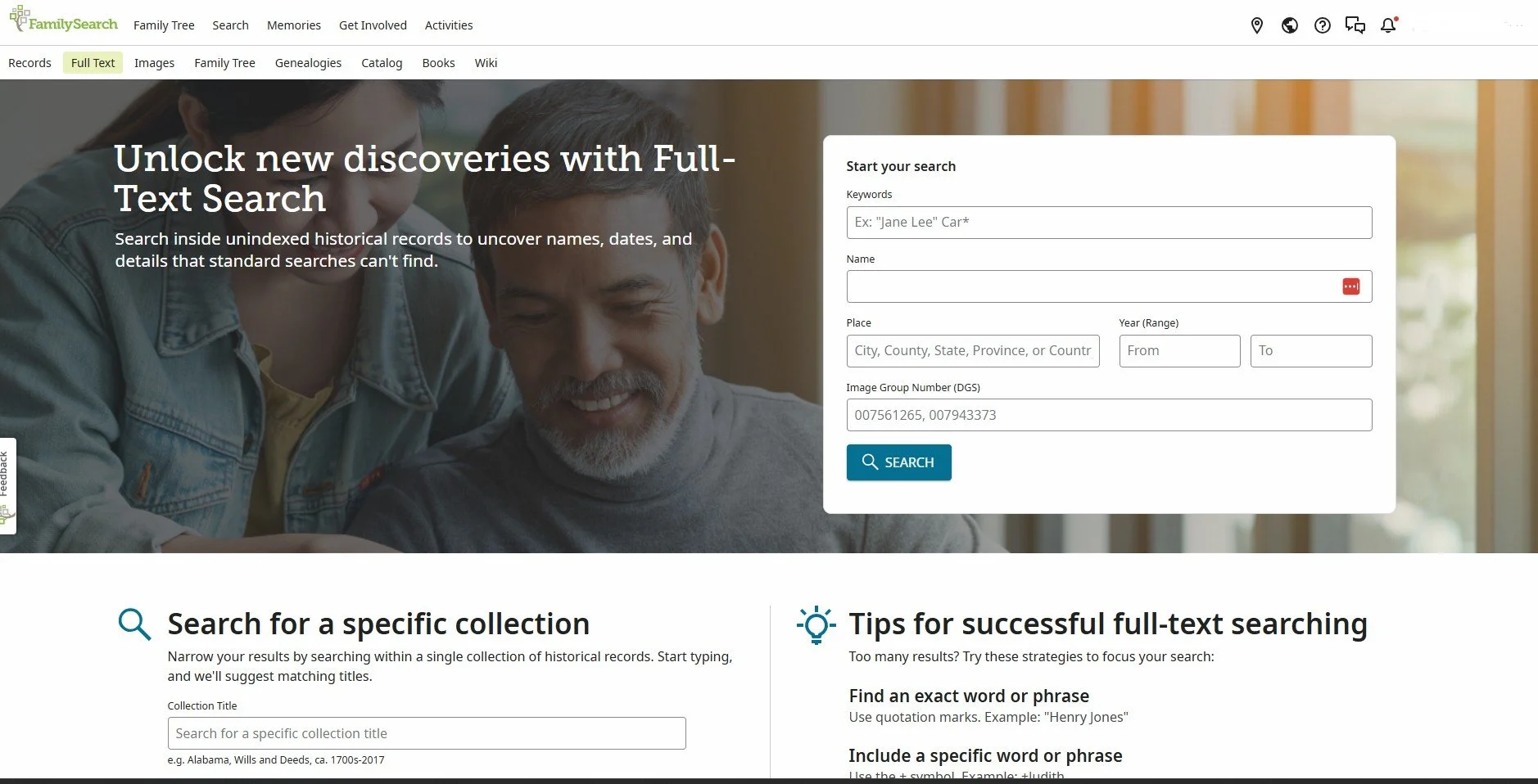 FamilySearch.org and Full Text Search