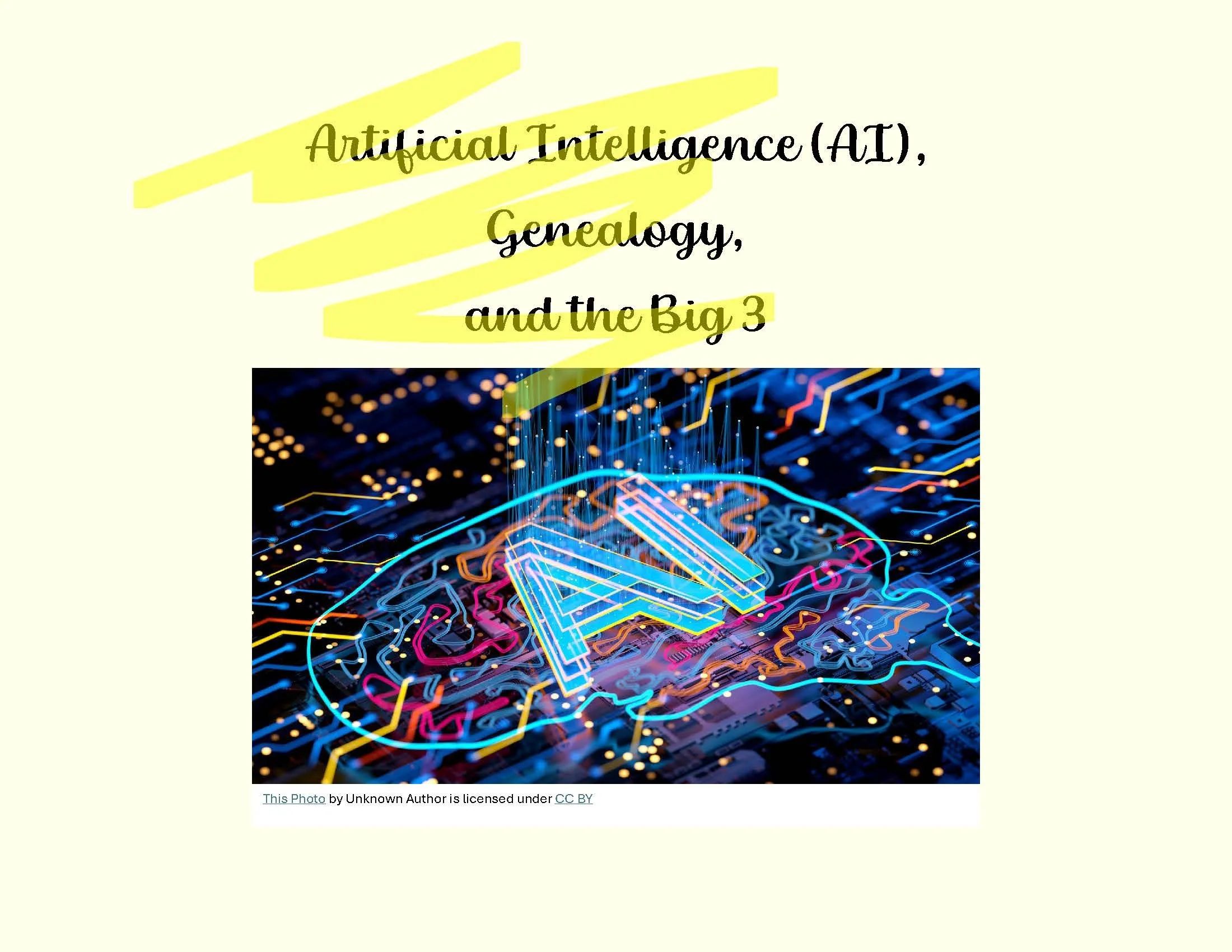 Artificial Intelligence (AI), Genealogy, and the Big 3