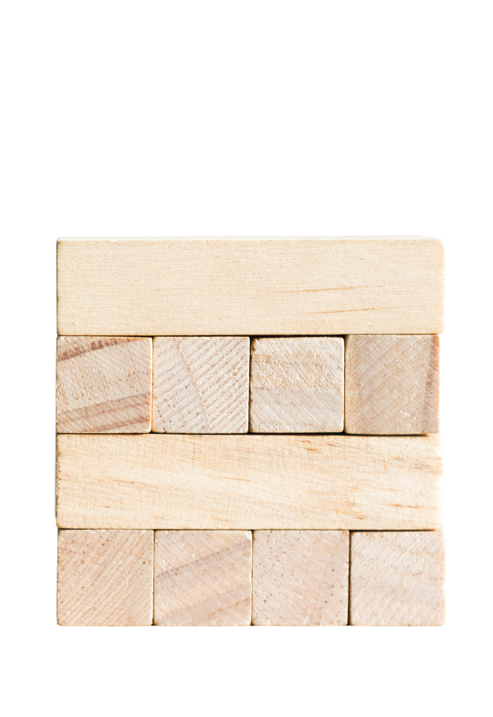 Wooden blocks arranged in a grid pattern on a white background.