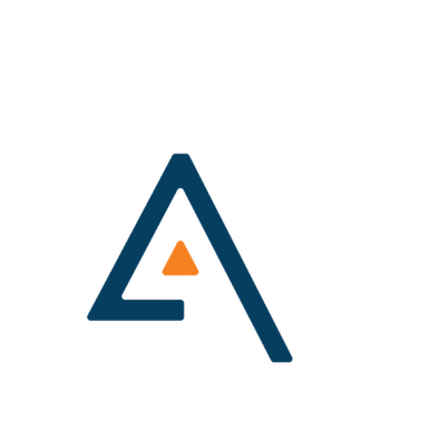 Logo with a navy blue letter 'A' and an orange triangle inside surrounded by a larger navy blue triangle.