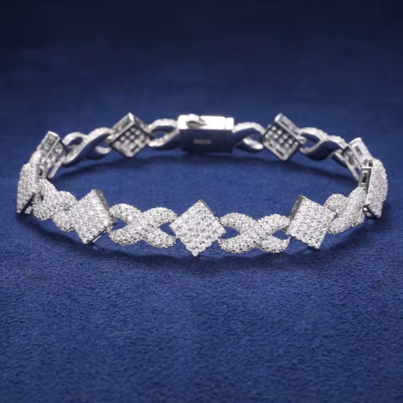 Luxury Infinity Rhombus Cuban Bracelet 925 Silver 11MM