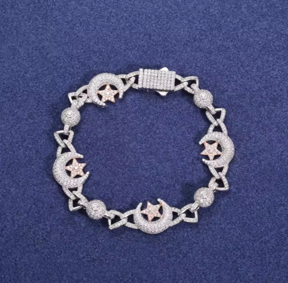 Luxury Star & Moon Link Bracelet 925 Silver 13MM