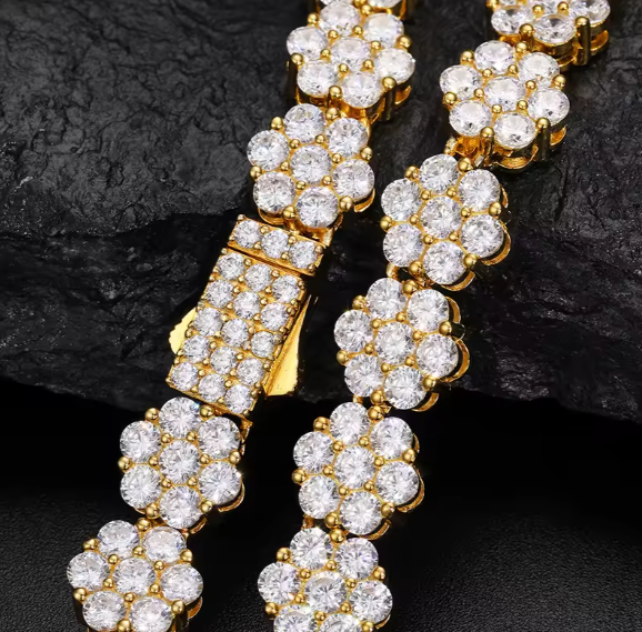 Luxury Flower Cluster Link Bracelet 925 Silver 9MM