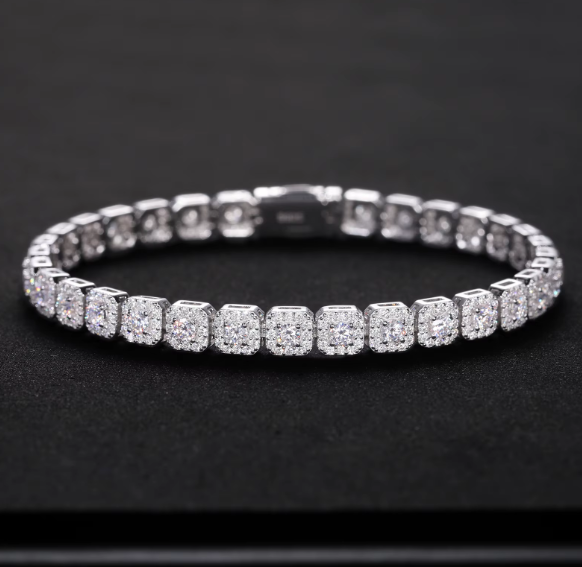 Luxury Solitaire Square Cluster Link Bracelet 925 Silver 6MM