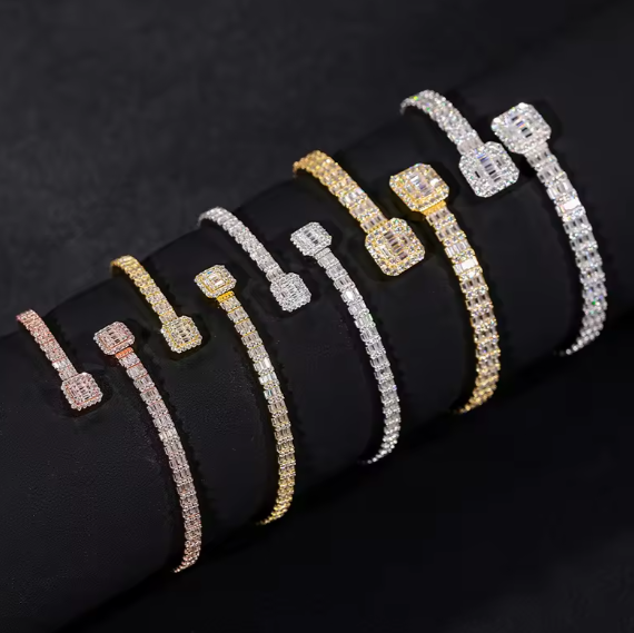 Luxury Designer Baguette Bangle 925 Silver 3.8MM-5.5MM