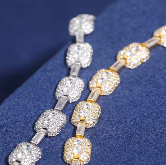 Luxury Baguette Cluster Link Bracelet 925 Silver 7MM